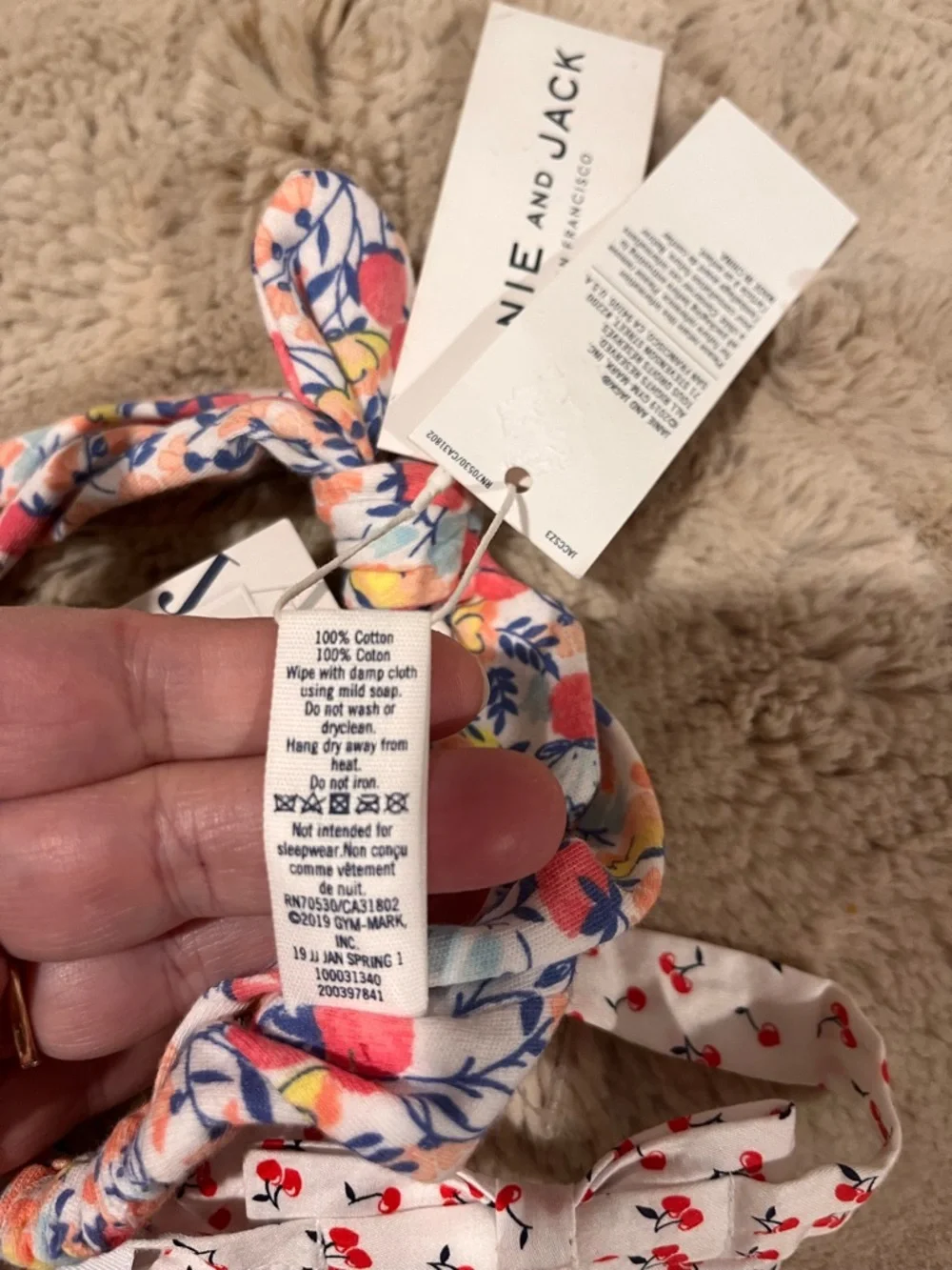 Janie & Jack Baby Girl Headband Bundle 100% Cotton Berry Floral Cherry